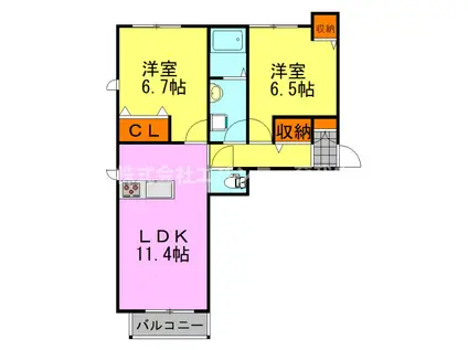 グレンディールD(2LDK/2階)の間取り写真