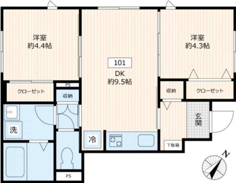 根岸コスモポリタン(2DK/1階)の間取り写真