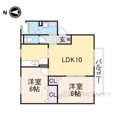 リビオン A棟(2LDK/2階)の間取り写真