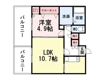 フェリシエ三萩野(1LDK/3階)の間取り写真