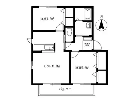 バリュージュファインB(2LDK/2階)の間取り写真