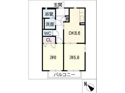 プラウド(2DK/2階)の間取り写真