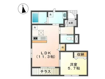べクヴェーム(1LDK/1階)の間取り写真