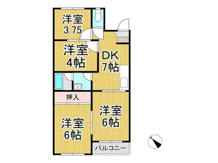 長瀬ロイヤルレジデンスA棟(4DK/2階)の間取り写真