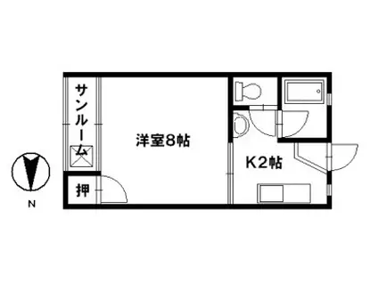 ハッピーハウス(1K/2階)の間取り写真