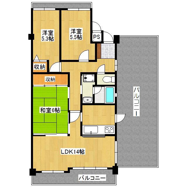 ライオンズマンション山科小野(3LDK/5階)の間取り写真