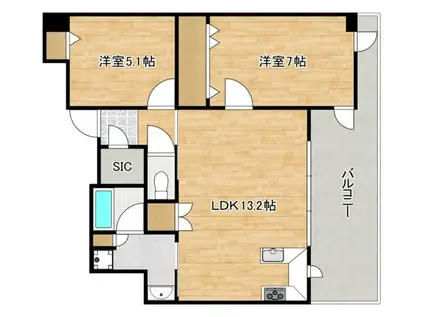 フィオレ上本町(2LDK/6階)の間取り写真