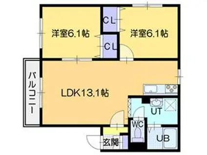 カサ・デ・エスペランサ(2LDK/1階)の間取り写真