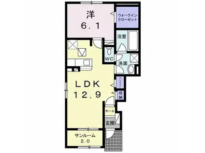 ポルト・ボヌール I・II(1LDK/1階)の間取り写真