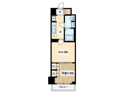 プレール・ドゥーク川崎Ⅳ(1DK/5階)の間取り写真