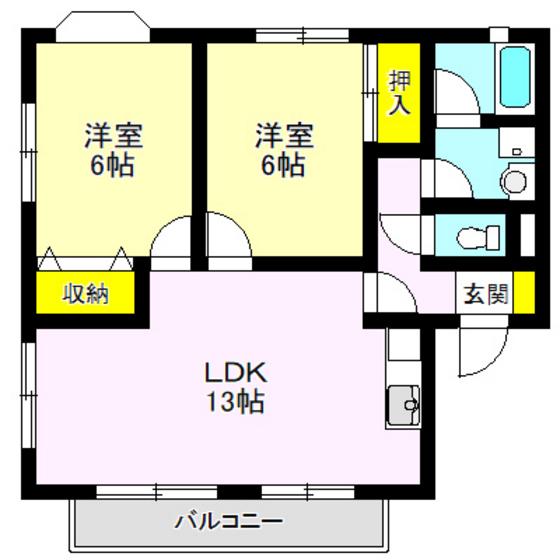 リジェールB棟(2LDK/1階)の間取り写真