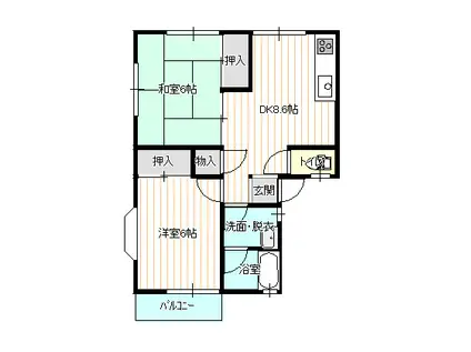 コーポ中根(2DK/2階)の間取り写真