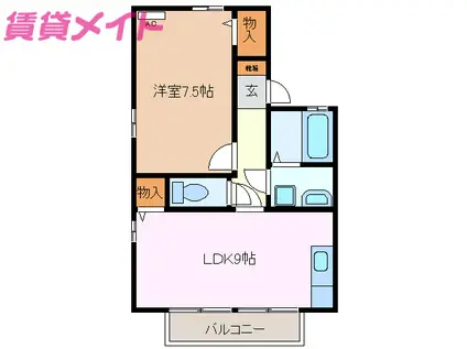 ウエストバンブーII B棟(1LDK/2階)の間取り写真