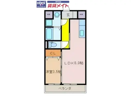 シンフォニー半田(1LDK/3階)の間取り写真