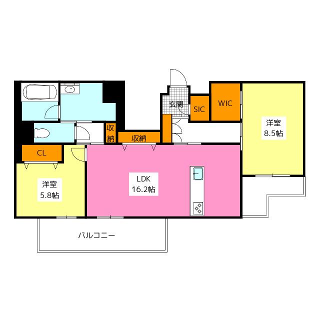 ワイエア平尾浄水(2LDK/2階)の間取り写真