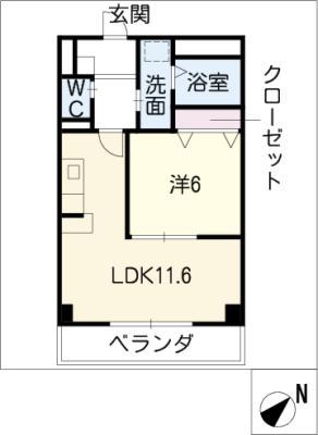 名鉄名古屋本線 前後駅 徒歩11分 4階建 築18年(1LDK/2階)の間取り写真