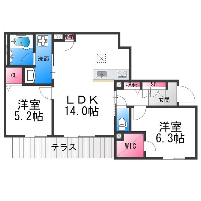 スプレンドーレ新金岡(2LDK/1階)の間取り写真