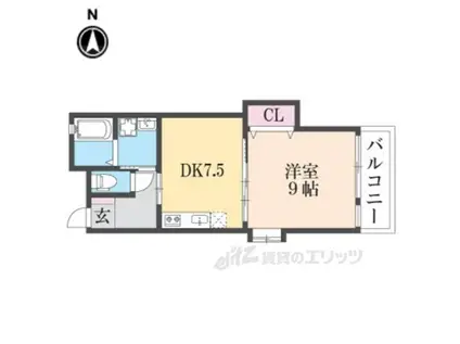 ブランヴェール(1DK/2階)の間取り写真