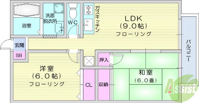 ファミール原町(2LDK/1階)の間取り写真