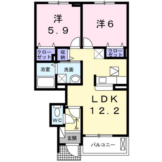 サンハイツ フィオーレ(2LDK/1階)の間取り写真