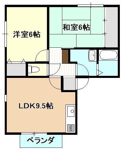 グリーンコート鳥屋野(2LDK/2階)の間取り写真