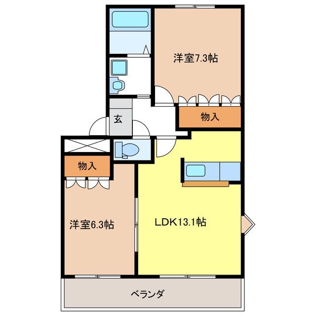 アリエス不二(2LDK/2階)の間取り写真