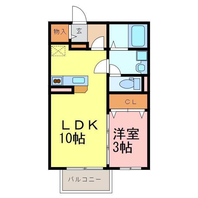 名鉄常滑線 多屋駅 徒歩4分 2階建 築20年(1LDK/2階)の間取り写真
