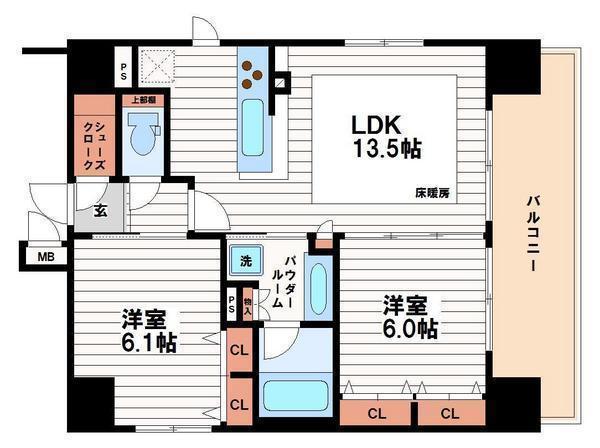 プレサンス四天王寺(2LDK/13階)の間取り写真
