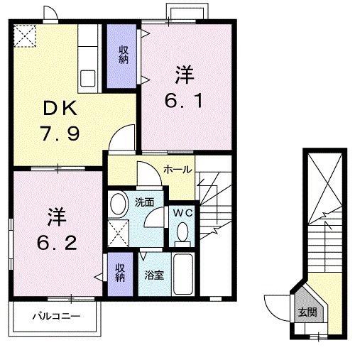 エスニックハウスB(2DK/2階)の間取り写真