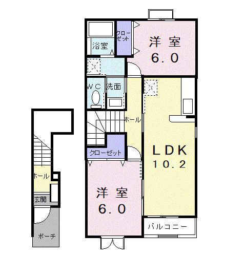 ルミエールII(2LDK/2階)の間取り写真
