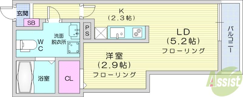 メリディアン柳生 壱番館(1LDK/2階)の間取り写真