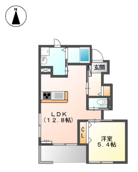 ガーデンヒルズ 梅森坂(1LDK/1階)の間取り写真