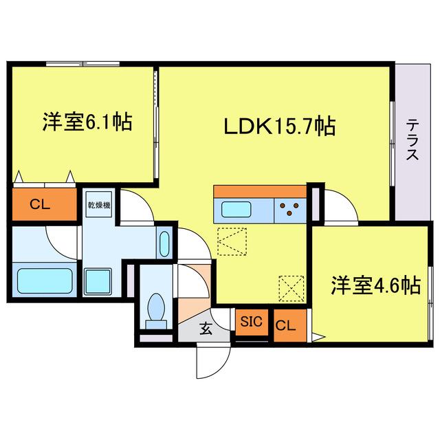 クラシスト三津屋南(2LDK/1階)の間取り写真