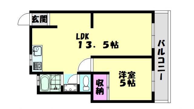 パークハイツ浜寺(1LDK/3階)の間取り写真