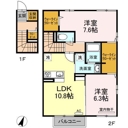 UNA CASA FAMIGLIAI II棟(2LDK/2階)の間取り写真