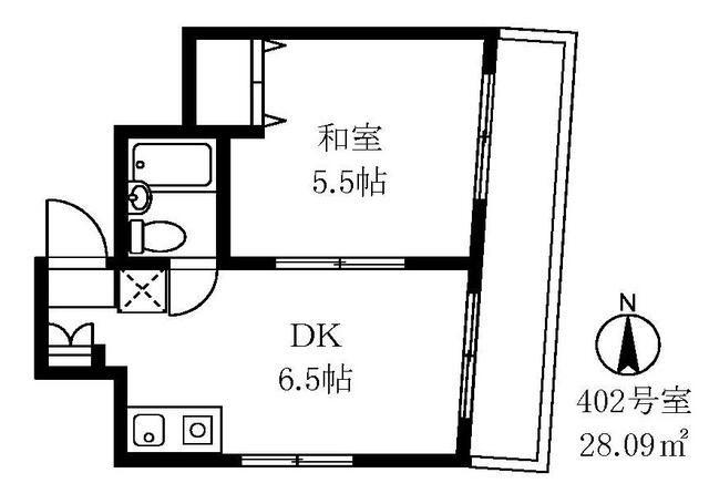 ヴィラ林(1DK/4階)の間取り写真