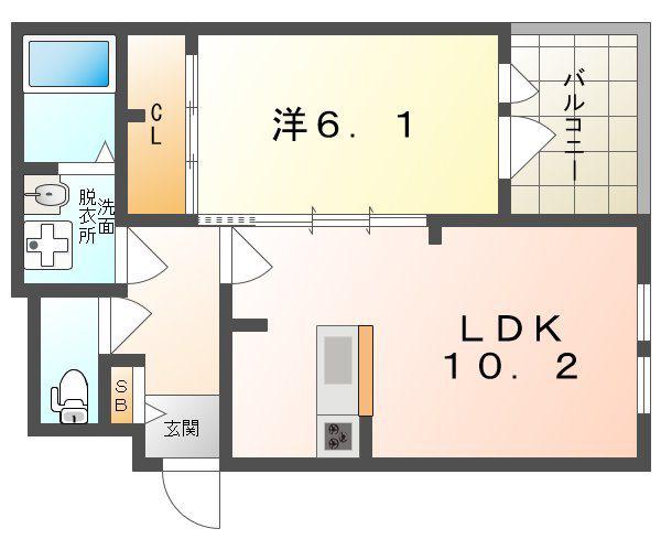 ハピネス門真(1LDK/2階)の間取り写真