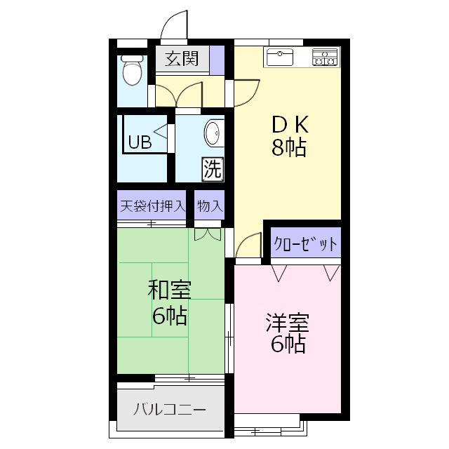 神木ハイツ1号棟(2DK/1階)の間取り写真