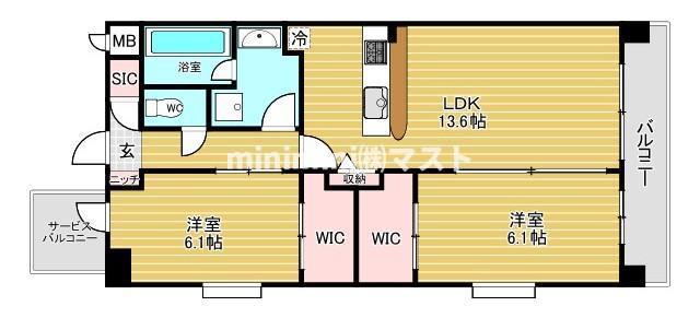 スプランディッド難波VII(2SLDK/7階)の間取り写真