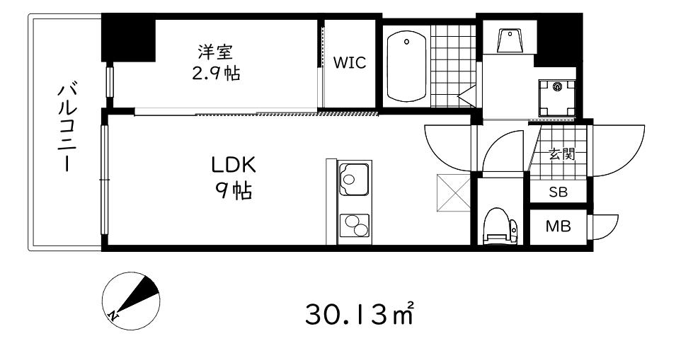 スワンズシティ神戸湊川2(1LDK/2階)の間取り写真