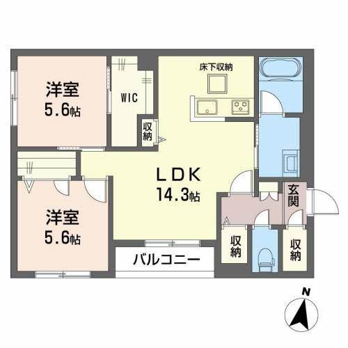 シュポールS(2LDK/1階)の間取り写真