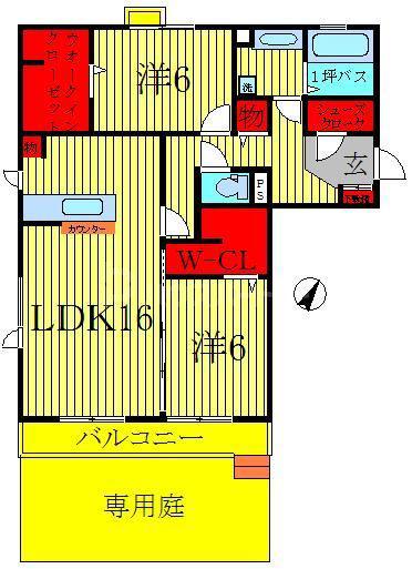 エクセルいちのや(2LDK/1階)の間取り写真