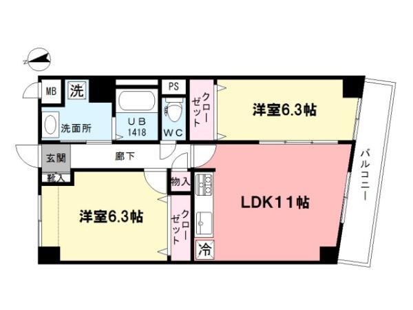 プラチナウエスト(2LDK/2階)の間取り写真