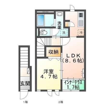 シャリス渡橋(1LDK/2階)の間取り写真