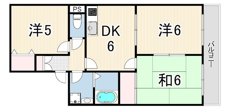 ヴァンベールA棟(3DK/2階)の間取り写真