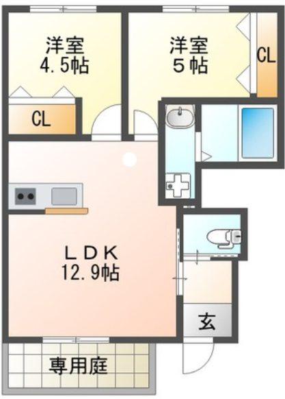 ヴィオラ本鳥栖(2LDK/1階)の間取り写真