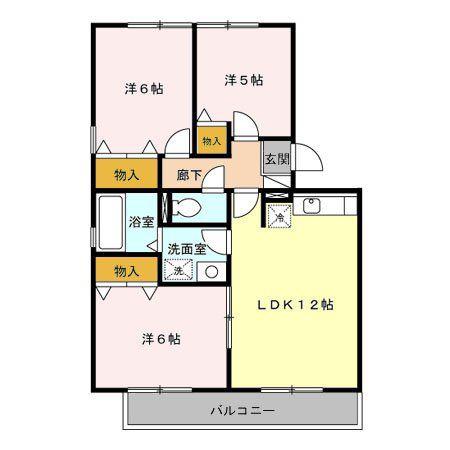 リビングタウン堀之内B棟(3LDK/3階)の間取り写真