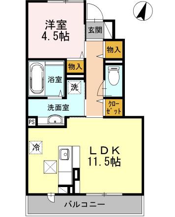 ヴィラコスモス(1LDK/1階)の間取り写真