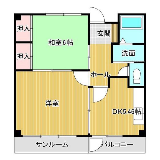 サンポート八日町(2DK/2階)の間取り写真