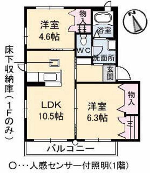 サニーハイツ城ヶ丘(2LDK/1階)の間取り写真